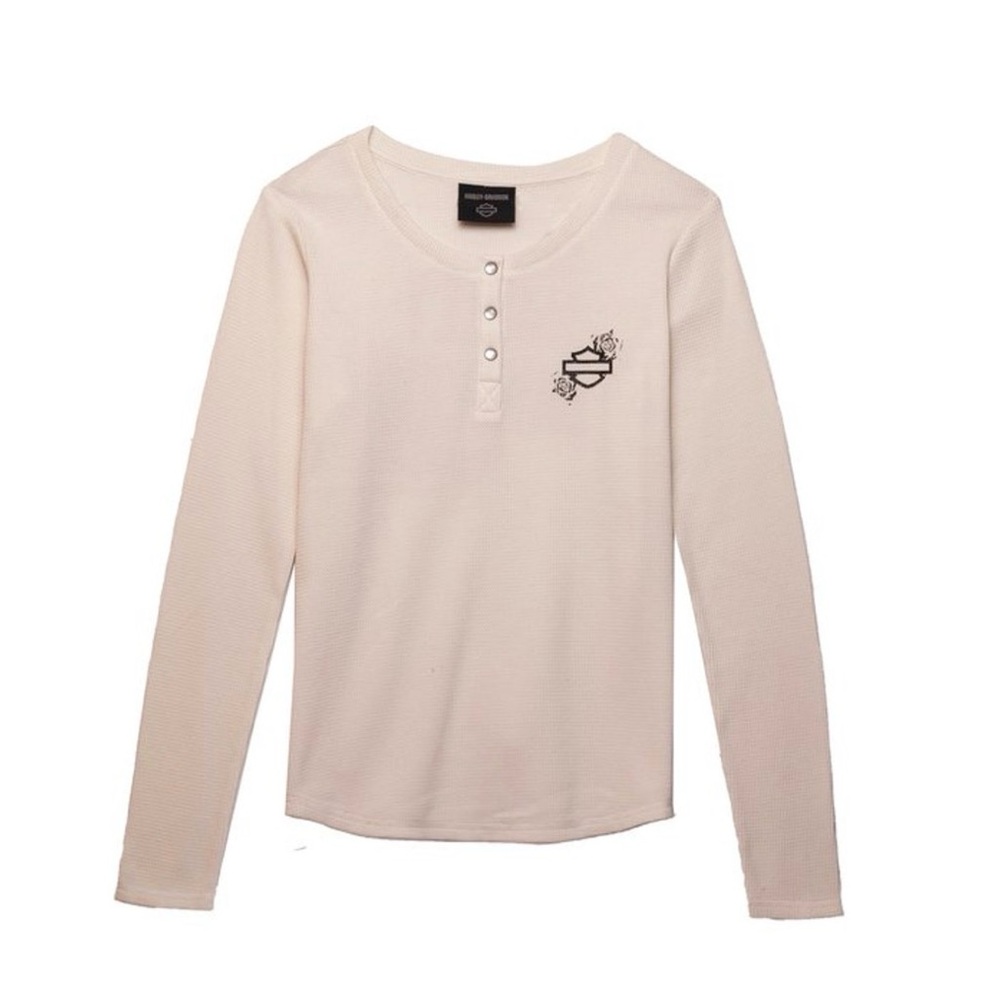 Harley Davidson Thermal Henley off white Womens Long Sleeve T Shirt XS